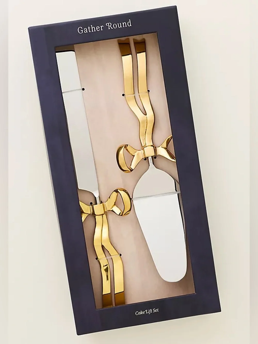 Anthropologie Benedita Stainless Steel Bow Cake Serve Set Metal Gold Silver NEW